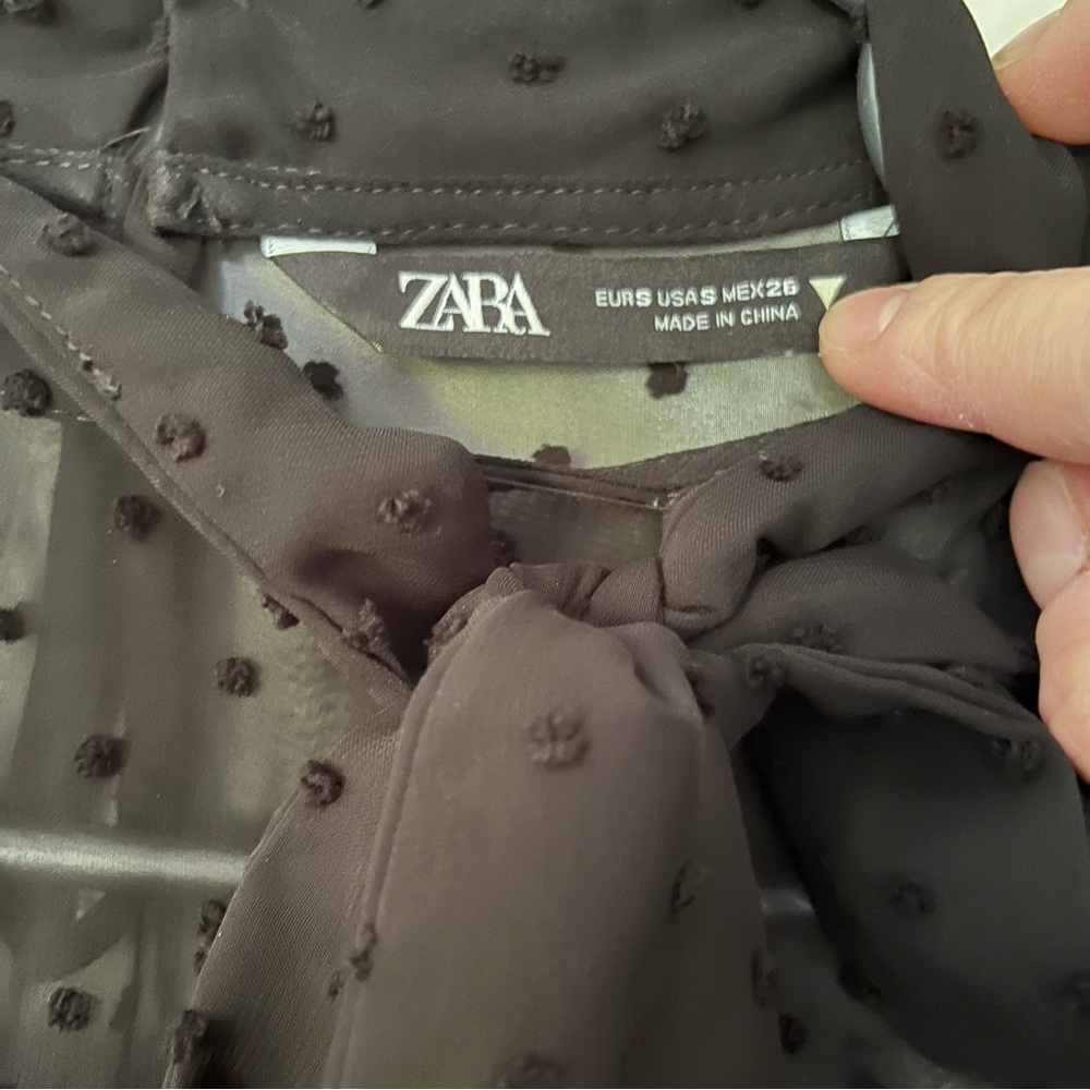 Zara Black Sheer Dot-Tier Tie-Neck Blouse - Picture 13 of 14